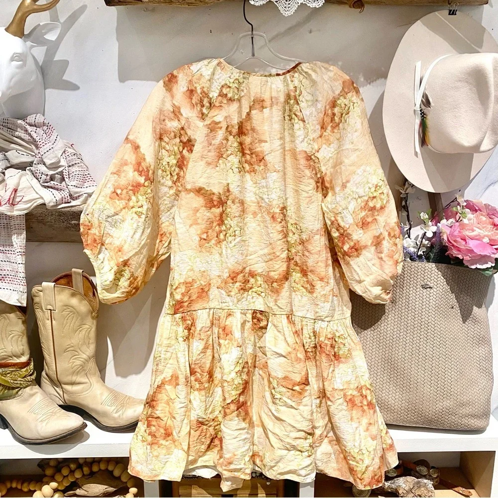 Gorgeous Ballon sleeves boho doll dress w floral gardenia shabby chic vacay vibe - Picture 8 of 8